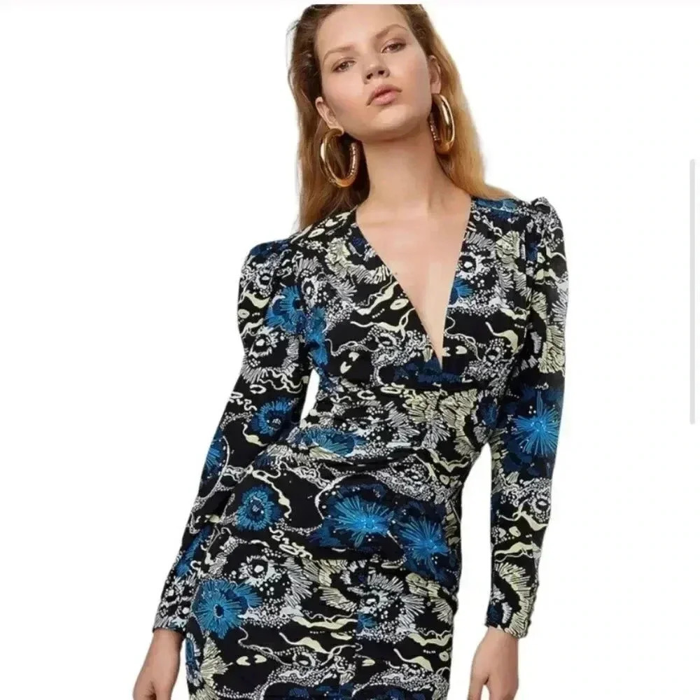 NWT A.L.C. Roxy Silk Plunge V-Neck Mini Dress Celestial Print size 4 - Picture 11 of 11